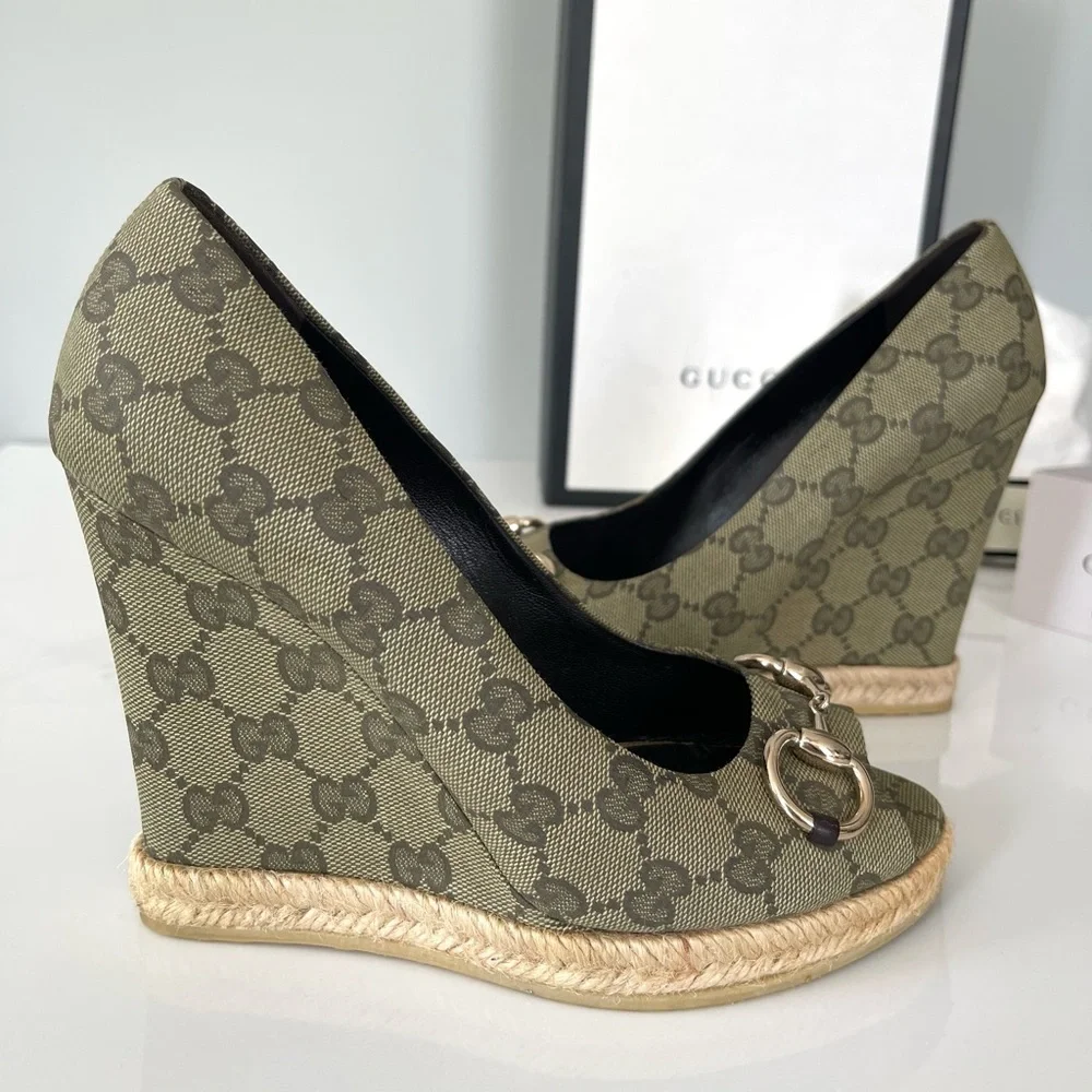 NEW IN BOX GUCCI GG LOGO MONOGRAM WEDGES - Picture 6 of 15